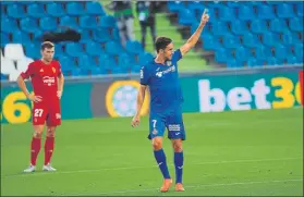  ?? FOTO: EFE ?? Jaime Mata celebra su gol ante un Osasuna que generó poco peligro en el Coliseum