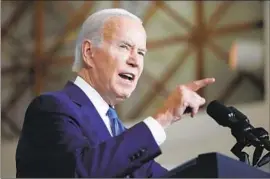  ?? Alex Brandon Associated Press ?? PRESIDENT BIDEN, seen speaking Wednesday in Washington, has repeatedly warned about threats to American democracy ahead of the midterm election.