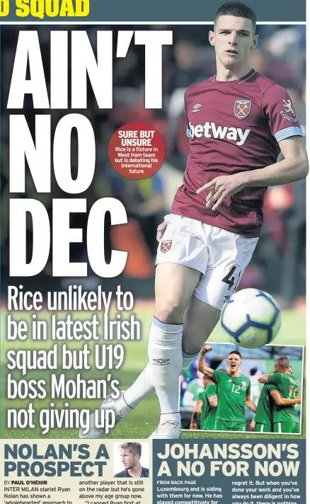  ??  ?? SURE BUT UNSURE Rice is a fixture in West Ham team but is debating his internatio­nal future