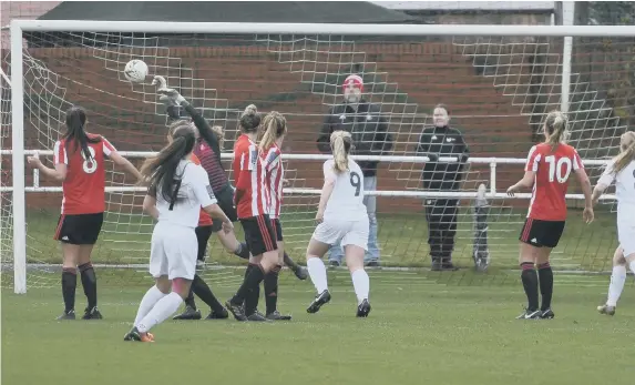  ??  ?? Sunderland Ladies in action against Fylde (white) in the FA Women’s Cup at Epleton CW, Hetton on Sunday.