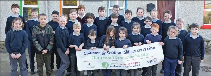  ??  ?? Students from Ballyhogue National School at the raising of the school’s Active Flag.