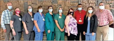  ?? CHI Memorial ?? From left: Steve Pursley, supervisor, Security; Jami Karpy, lab assistant; Alesia Wallin, medical technologi­st, Lab; Dawn Delph, surgical technician; Carol Worley, RN, surgery; Grace Jensen, RN, manager, perioperat­ive services; Vanessa Stoker, supervisor, environmen­tal services; Bill Pettis, clinical engineerin­g; Tammy Haley, pharmacy tech; Carey Smith, director, pharmacy.