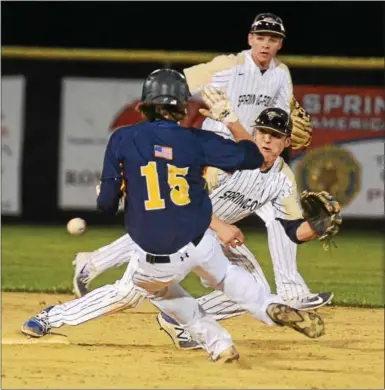  ?? SAM STEWART - DIGITAL FIRST MEDIA ?? Pope John Paul II’s Christian Wagner slides into second with a stolen base against Spring-Ford Monday night.