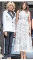  ??  ?? Brigitte Macron in Louis Vuitton, Melania Trump in Elie Saab