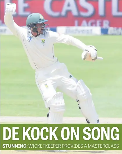  ?? Picture: Gallo Images ?? TOP KNOCK. Proteas batsman Quinton de Kock celebrates after scoring his century during the third day of the third Test against Pakistan at the Wanderers yesterday.