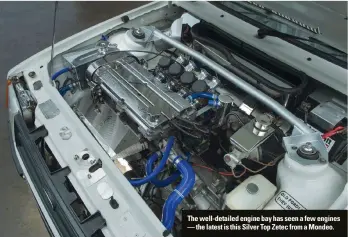  ??  ?? The well-detailed engine bay has seen a few engines — the latest is this Silver Top Zetec from a Mondeo.