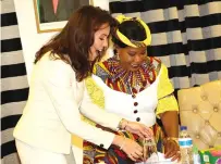  ?? — Pictures: John Manzongo ?? First Lady Dr Auxillia Mnangagwa shares notes as she exchanged contacts with the wife of European Union Ambassador to Zimbabwe, Mrs Maria Von Kirchmann during a meeting at Zimbabwe House yesterday.