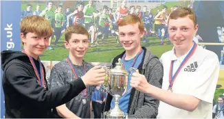  ??  ?? Just champion Kyle Hamilton, Lewis McClinton, Matthew Stewart and William Craigie won the Kilbryde Hike for 2nd East Kilbride Boys’Brigade