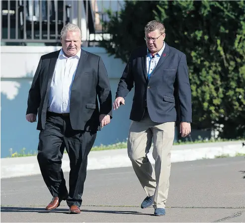  ?? ANDREW VAUGHAN / THE CANADIAN PRESS FILES ?? Ontario’s Doug Ford and Saskatchew­an’s Scott Moe on Thursday as the Canadian premiers met in St. Andrews, N.B.