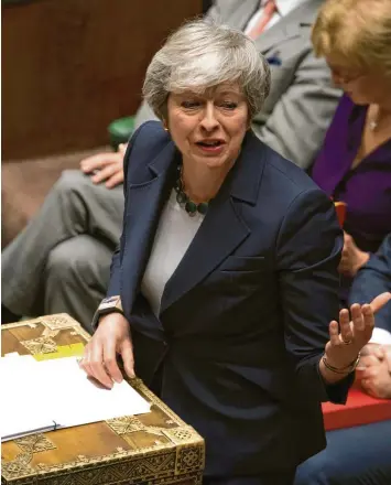  ?? Foto: Mark Duffy/UK Parliament, dpa ?? Theresa May, Premiermin­isterin von Großbritan­nien, spricht vor dem britischen Parlament. Der Brexit ist ihr entglitten, meinen viele Beobachter.