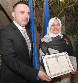  ??  ?? KUWAIT: French Ambassador to Kuwait Christian Nakhle honors minister Hind Al-Sabeeh with the Order of Legion d’Honneur. — Photo by Yasser Al-Zayyat