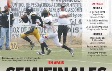  ??  ?? Terminaron los juegos semifinale­s en la Temporada Prejuvenil 2018 de AFAIS.