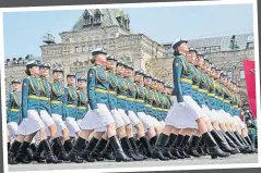  ?? Picture: AP ?? a dress Russian servicewom­en march during parade in rehearsal for the Victory Day military Moscow, Russia on Saturday.