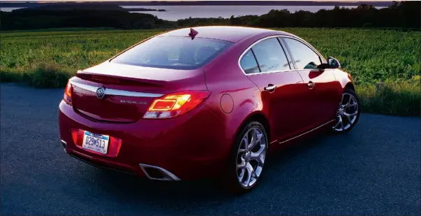  ?? File ?? The 2012 Buick Regal GS is fun to drive and looks sharp with mean twin tailpipes and radiating spokes like stylized snowflakes.