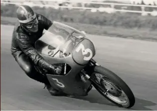  ??  ?? Below: Mike Hailwood, Silverston­e, 250cc Mondial, late 1950s.