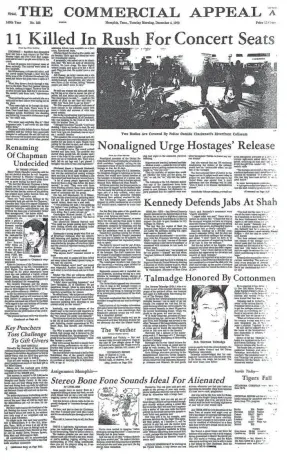  ?? MEMPHIS COMMERCIAL APPEAL FILES ?? A historic front page from Dec. 4, 1979.