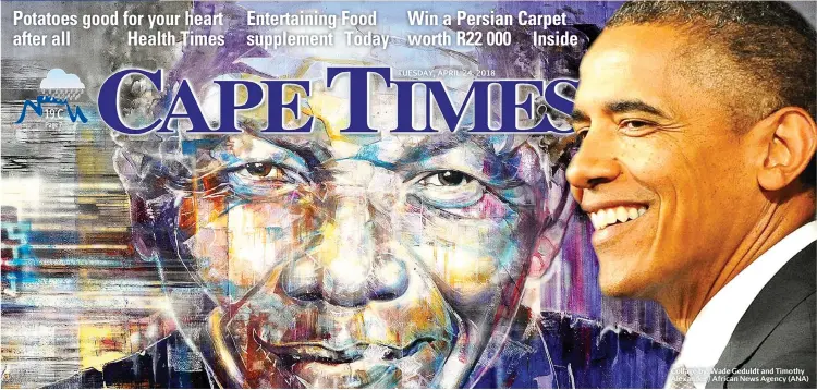  ??  ?? WORLD ICONS: The Nelson Mandela Foundation and the Obama Foundation have announced that Barack Obama will deliver the 16th Nelson Mandela Annual Lecture in July. Collage by: Wade Geduldt and Timothy Alexander / African News Agency (ANA)
Obama picture:...