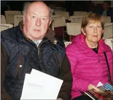  ??  ?? Aidan and Rosemary Quirke at the Sow River community meeting in Ballymurn Hall.