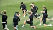  ?? Reuters ?? Croatia’s Luka Modric trains with team mates at the Luzhniki Training Field in Moscow. —