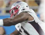  ??  ?? BETTER DAYS AHEAD? Cornerback Jason McCourty and linebacker Ja’Whaun Bentley — lost to injured reserve last week — take down Detroit’s Marvin Jones last Sunday night. McCourty’s crew leaned on its youth with predictabl­e results in the loss.