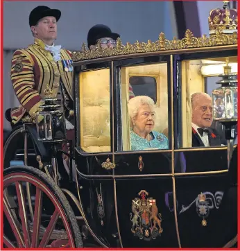  ?? Pictures: ANDREW MATTHEWS/PA, DAVE NELSON, BEN CAWTHRA/LNP,ITV/REX ?? The Queen and Prince Philip arrive in the Scottish State Coach last night at Windsor