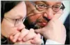  ??  ?? WOLFGANG RATTAY/REUTERS Germany’s Social Democratic Party (SPD) leader Martin Schulz and SPD parliament­ary group leader Andrea Nahles attend the SPD’S one-day party congress in Bonn, Germany, on January 21, 2018.