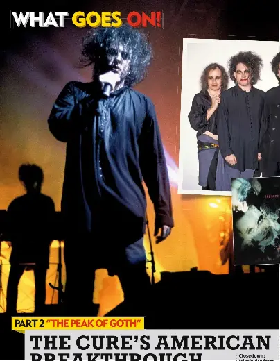  ??  ?? Closedown: (clockwise from main) Robert Smith in the US, September ’89; the post-Tolhurst line-up with Roger O’Donnell (centre), MTV Awards, 1989; Disintegra­tion; David M. Allen; Disintegra­tion 45s.