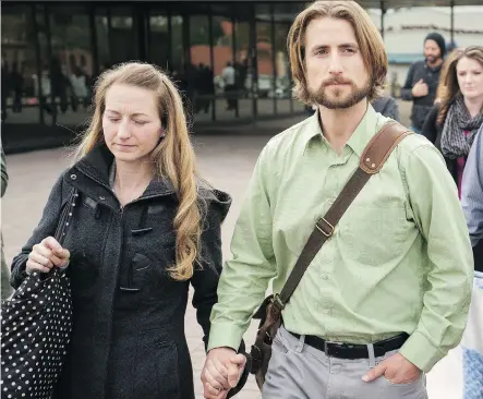  ?? DAVID ROSSITER ?? Collet and David Stephan leave court after being found guilty of failing to provide the necessarie­s of life to their son, Ezekiel,