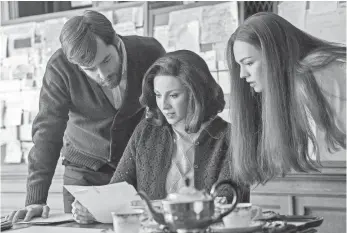  ??  ?? Meanwhile, Claire (Caitriona Balfe, center) is in 1948 working with Rodger (Richard Rankin) and Brianna (Sophie Skelton) looking for clues to where Jamie may be.