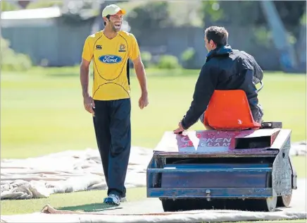  ?? Photo: CHRIS SKELTON/FAIRFAX NZ ?? Debut game: ‘‘Will it last four days?’’ Wellington captain Grant Elliott could be asking a member of the ground staff at Karori Park.