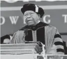  ??  ?? U.S. Rep. Elijah Cummings gives the commenceme­nt address at the Morgan State graduation ceremony Saturday.