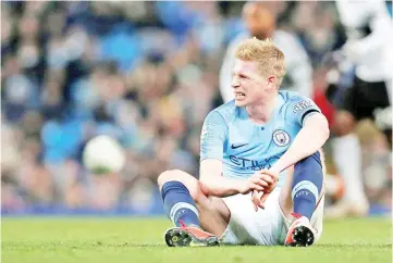  ?? — Reuters photo ?? Manchester City's Kevin De Bruyne after sustaining an injury during their Carabao Cup Fourth Round match against Fulham at Etihad Stadium, Manchester, November 1, 2018.