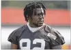  ?? RON SCHWANE / AP 2018 ?? Cleveland Browns defensive end Chad Thomas sustained a neck injury in practice Monday and is undergoing further tests at a hospital.