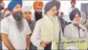  ?? SIKANDER SINGH CHOPRA/ HT ?? Chief minister Parkash Singh Badal addressing the gathering on the first death anniversar­y of former SGPC chief Jagdev Singh Talwandi at Raikot in Ludhiana on Sunday.