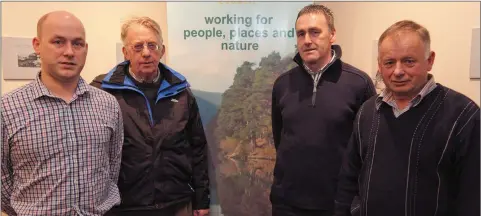  ??  ?? Brian Dunne, Sean Byrne and Pat Dunne of Wicklow Uplands Council with Declan Byrne Teagasc at the SUAS Project informatio­n evening.