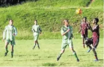  ?? Picture: DESMOND COETZEE ?? UP FOR CHALLENGE: King Pioneer’s defender Ronald du Plessis challenges an opponent during their opening league game, played on sub-standard pitch over the weekend. The game ended in a draw