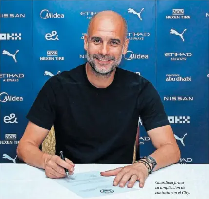  ?? ?? Guardiola firma su ampliación de contrato con el City.