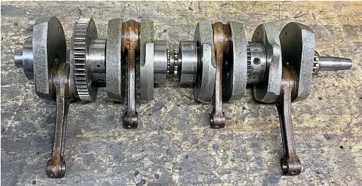  ??  ?? The standard Kawasaki Z1 crankshaft ready to strip.