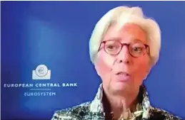  ?? EFE ?? La presidenta del BCE, Christine Lagarde, durante su participac­ión en el Foro de Davos