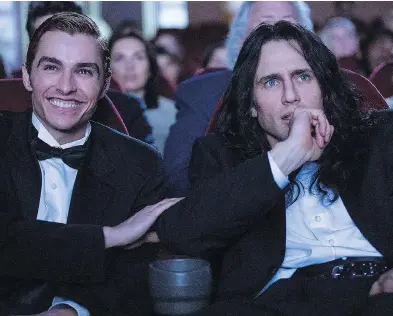  ?? JUSTINA MINTZ / A24 VIA THE ASSOCIATED PRESS ?? Dave Franco, left, and James Franco in The Disaster Artist, a meta-take on the making of cult classic film The Room.
