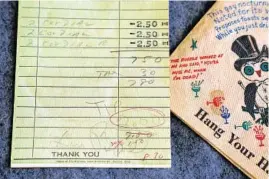  ?? E. JASON WAMBSGANS/CHICAGO TRIBUNE ?? A bar tab signed by Lenny Bruce is among the memories kept from Mister Kelly’s nightclub.