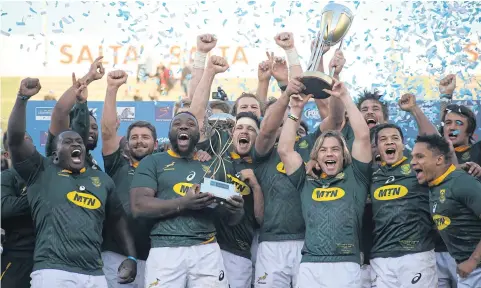  ?? AP ?? South Africa celebrate at the end of the Rugby Championsh­ip match against Argentina in Salta.