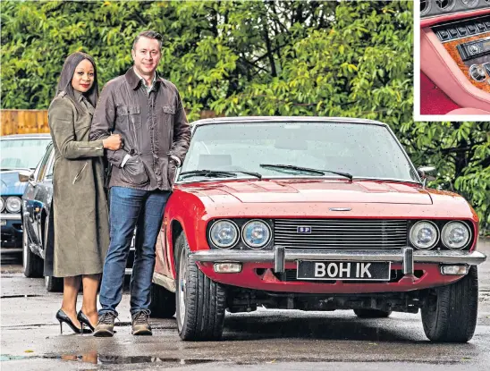  ??  ?? JENSEN JUNKIES Matthew and Leah GuilliardW­atts, main; Interior of a Mk III Intercepto­r, above; the garage workshop, below.