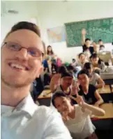  ??  ?? June 17, 2016: Self-portrait of the author with his high-school students during the last week of classes.