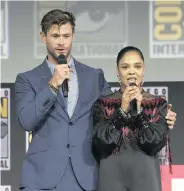  ?? | CHRIS PIZZELLO Invision/AP ?? CHRIS Hemsworth and Tessa Thompson speak during the Thor Love And Thunder portion of the Marvel Studios panel.
