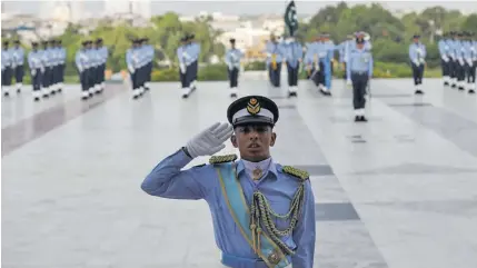  ?? Photo: Reuters ?? Pakistan Air Force cadets take part in a ceremony at the mausoleum of the country’s founder Muhammad Ali Jinnah to mark the country’s Defence Day in southern Pakistani port city of Karachi on September 6, 2020.