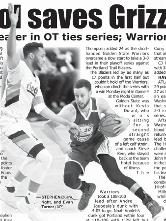  ?? (AP) ?? STEPHEN Curry, right, and Evan Turner