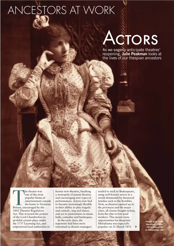  ??  ?? whodoyouth­inkyouarem­agazine.com
French actor Sarah Bernhardt (1844– 1923) dressed for an Elizabetha­n role