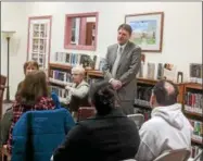  ?? LEAH MCDONALD - ONEIDA DAILY DISPATCH ?? Board of trustee nominee Gary Taylor speaks at an Oneida Public Library budget forum on Tuesday, Feb. 27, 2018.