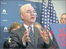  ?? [GABRIELLA DEMCZUK/ THE NEW YORK TIMES] ?? Health and Human Services Secretary Tom Price, joined by House Republican­s, speaks about the proposed American Health Care Act at a news conference on Capitol Hill last week.